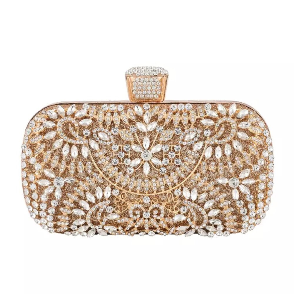 Gold Rhinestone Clutch Evening Bag Sparkly Crystal Bling NWT